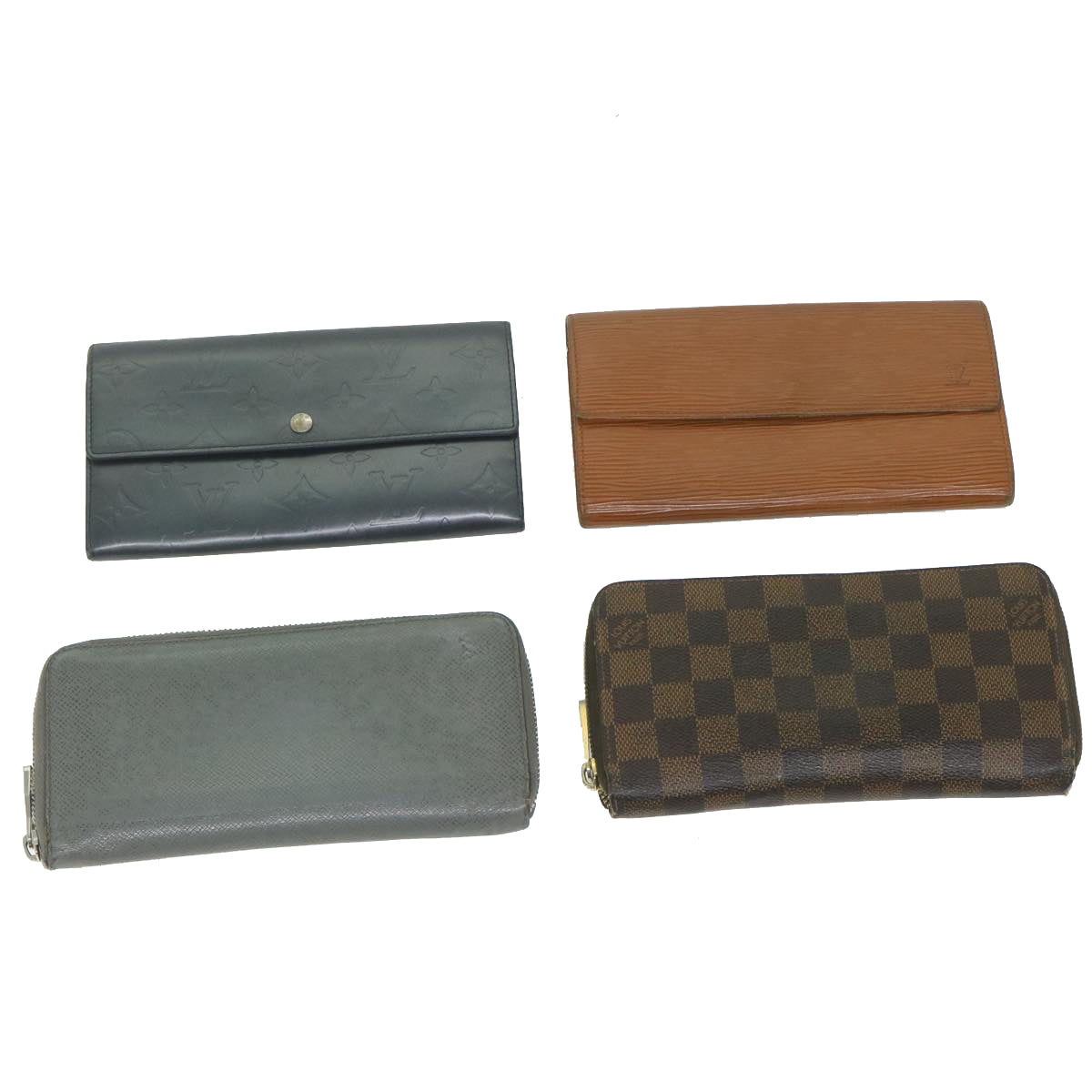 LOUIS VUITTON Epi Taiga Damier Ebene Vernis Wallet 4Set Gray LV Auth ar11271