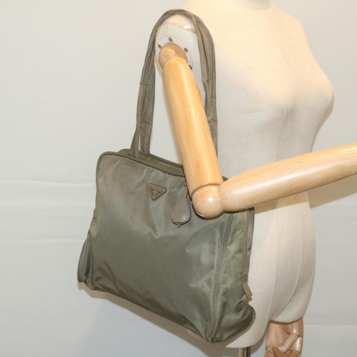 PRADA Tote Bag Nylon Khaki Auth ar11296