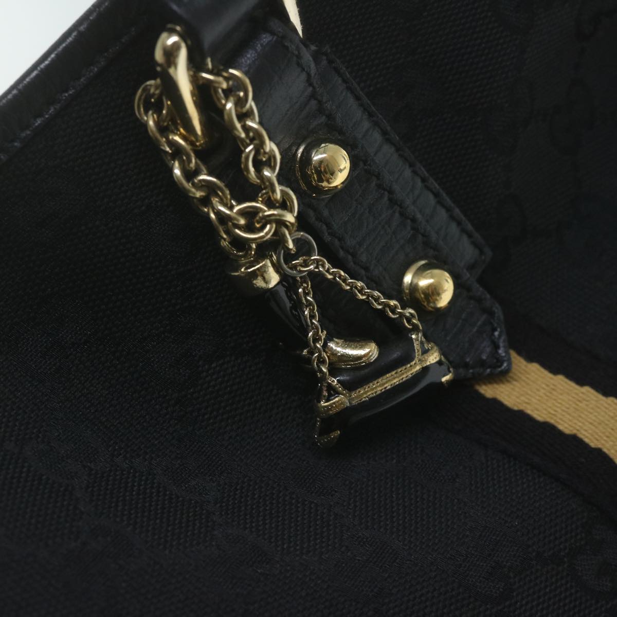 GUCCI GG Canvas Sherry Line Tote Bag Black Gold Auth ar11301