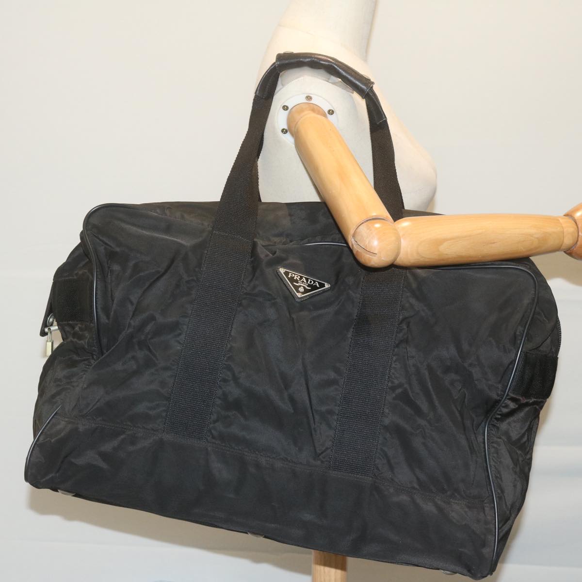 PRADA Boston Bag Nylon Black Auth ar11307