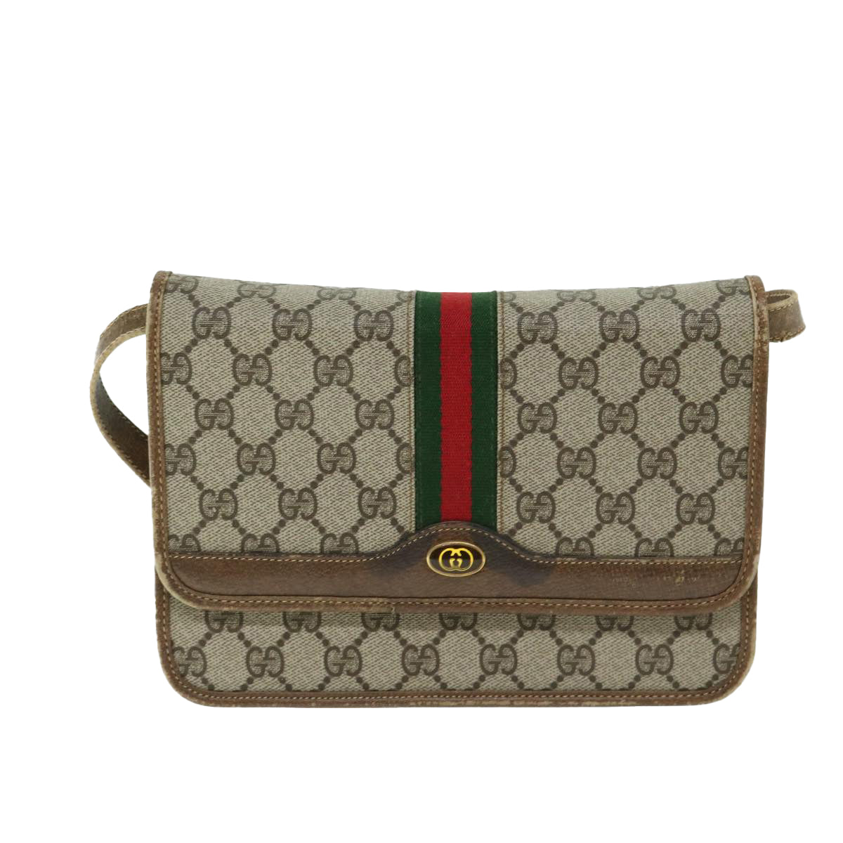 GUCCI GG Supreme Web Sherry Line Shoulder Bag PVC Red Beige Green Auth ar11402