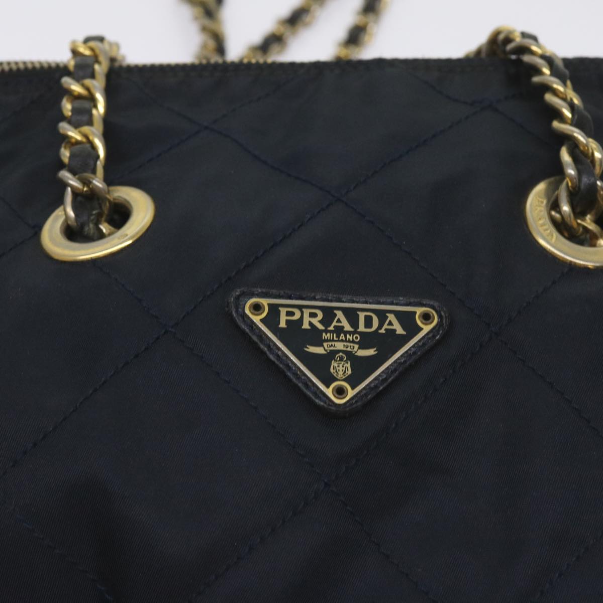 PRADA Quilted Chain Shoulder Bag Nylon Navy Auth ar11409