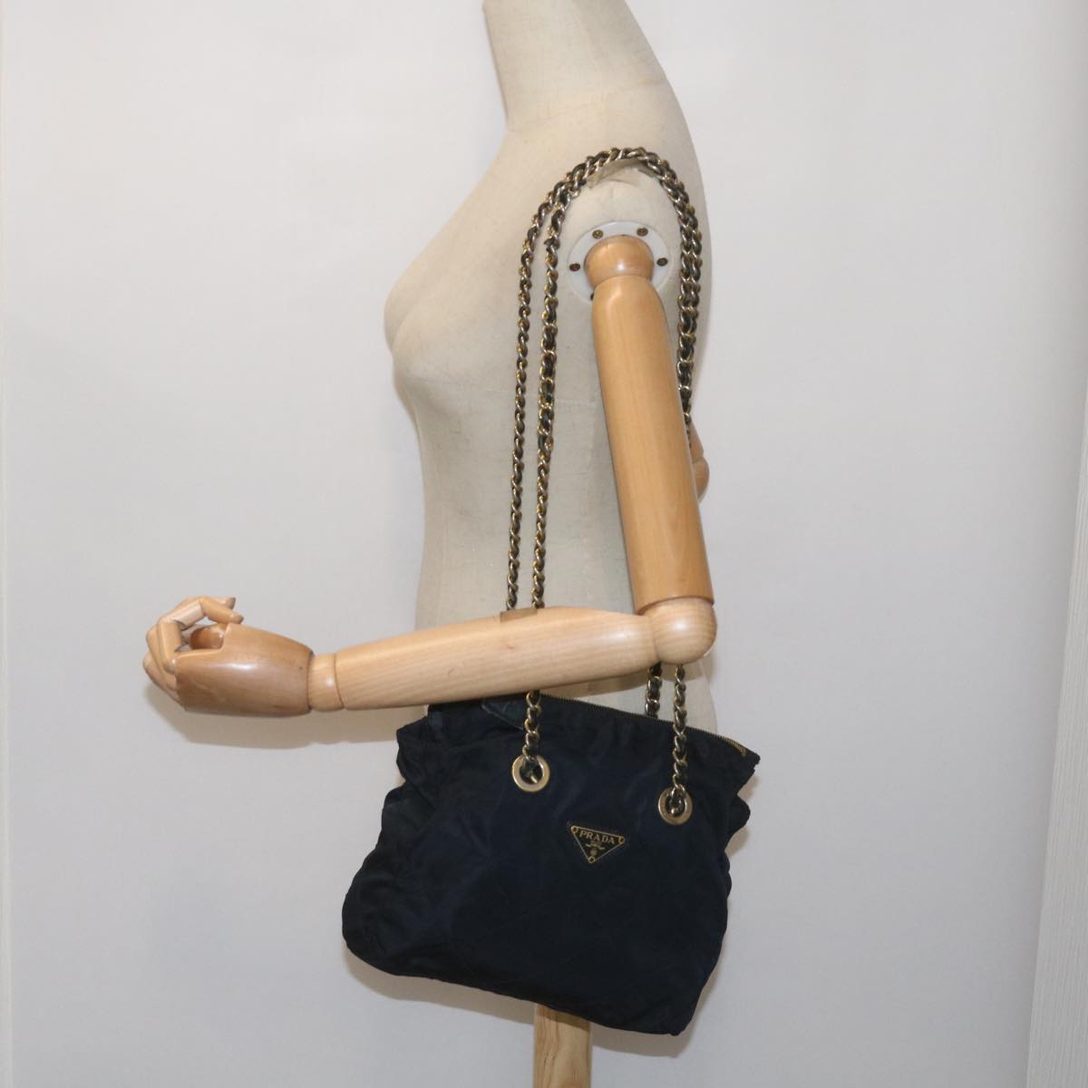 PRADA Quilted Chain Shoulder Bag Nylon Navy Auth ar11409