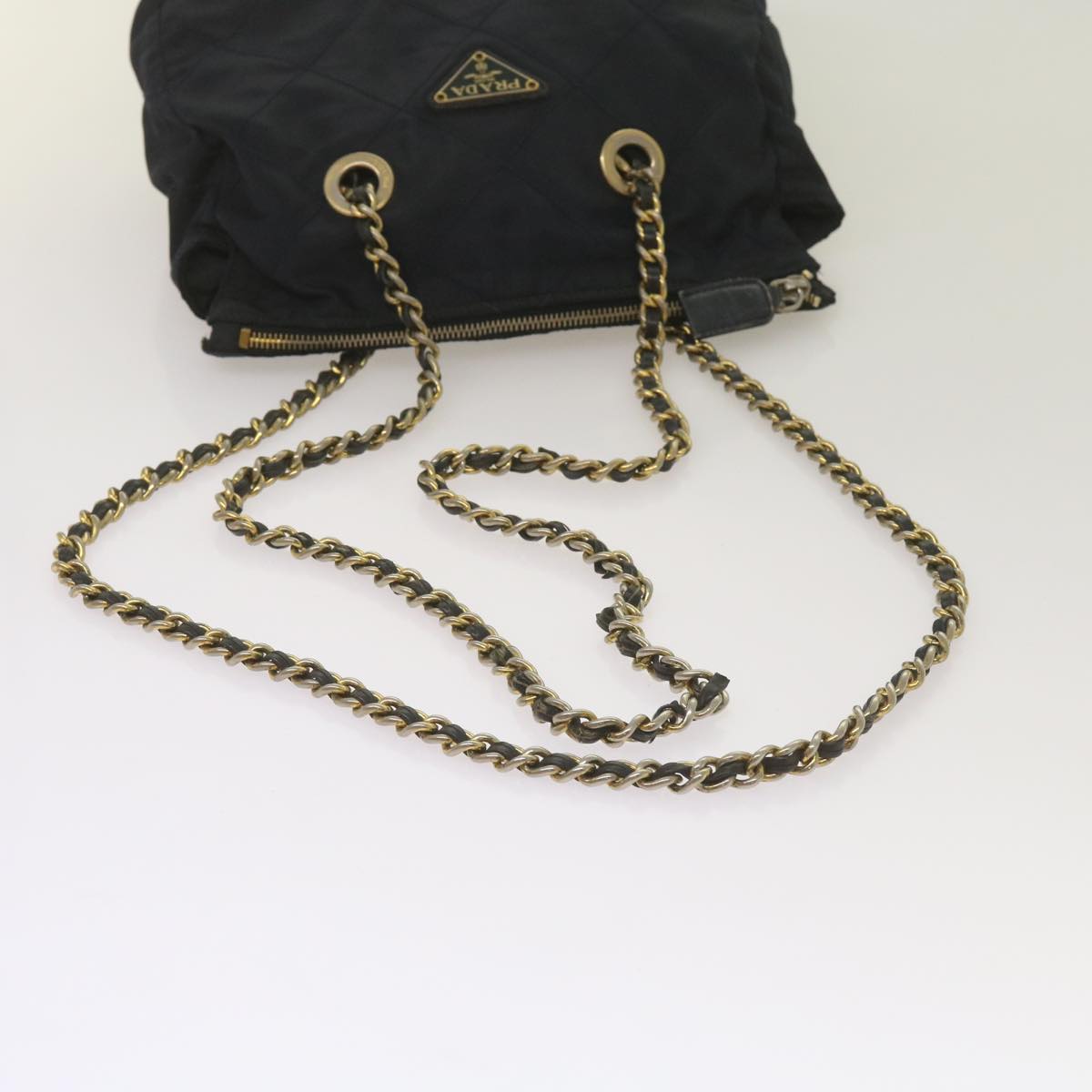 PRADA Quilted Chain Shoulder Bag Nylon Navy Auth ar11409