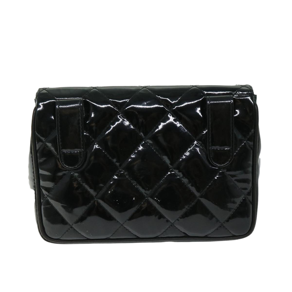 CHANEL Matelasse Turn Lock Waist bag Patent leather Black CC Auth ar11422