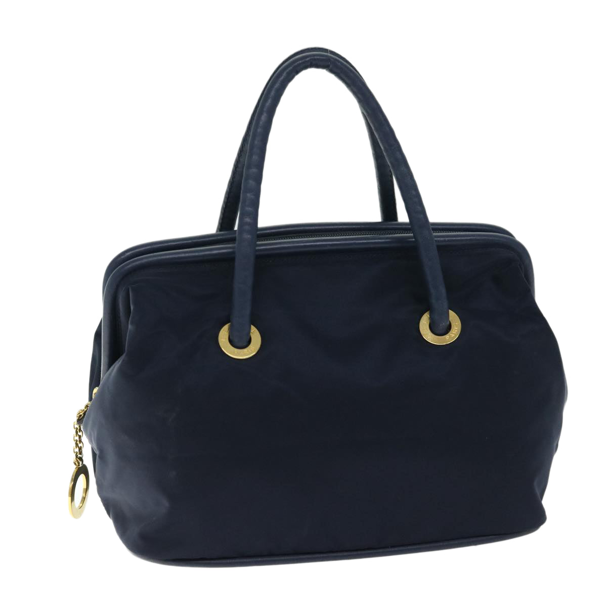 CELINE Circle Hand Bag Nylon Navy Auth ar11427