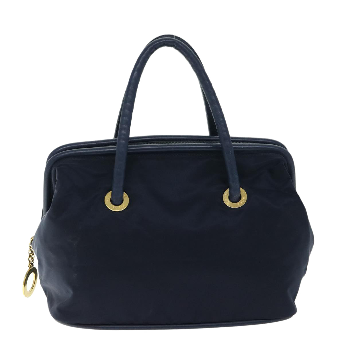 CELINE Circle Hand Bag Nylon Navy Auth ar11427