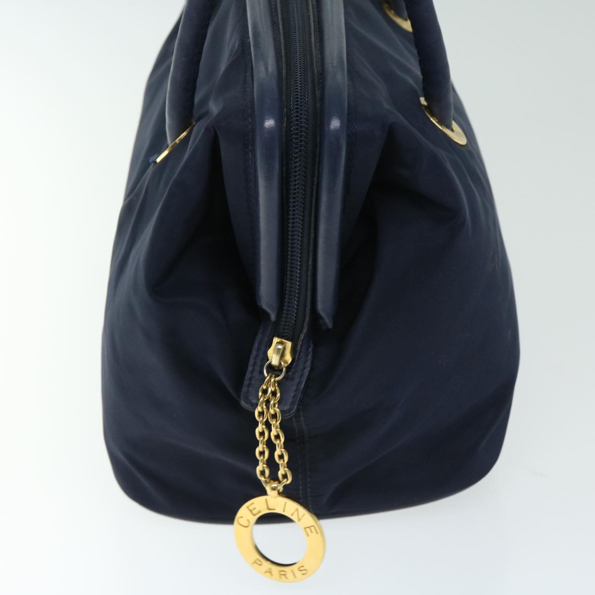 CELINE Circle Hand Bag Nylon Navy Auth ar11427