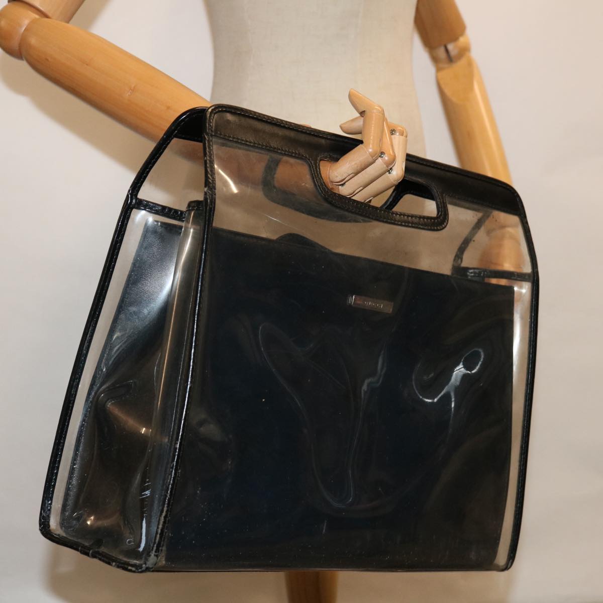 GUCCI Hand Bag Vinyl Black 002 1998 0453 Auth ar11431