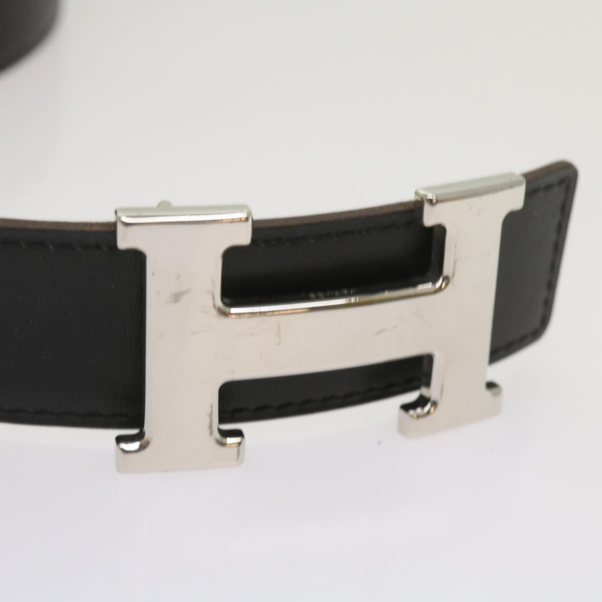 HERMES Constance Belt Leather 28.7""-31.5"" Black Silver Auth ar11438