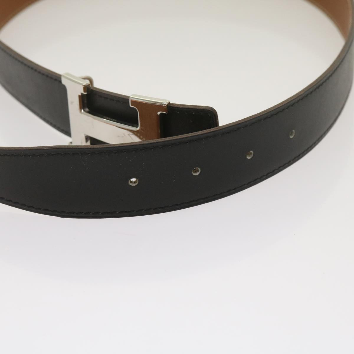 HERMES Constance Belt Leather 28.7""-31.5"" Black Silver Auth ar11438