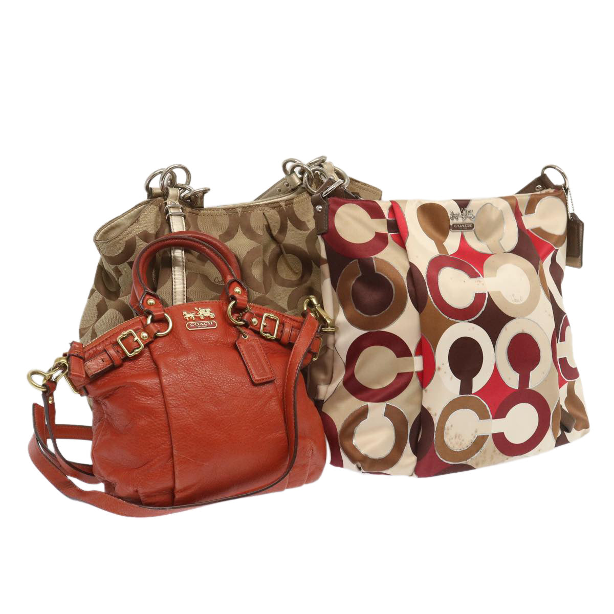 Coach Signature Shoulder Bag Canvas 3Set Beige Red white Auth ar11444