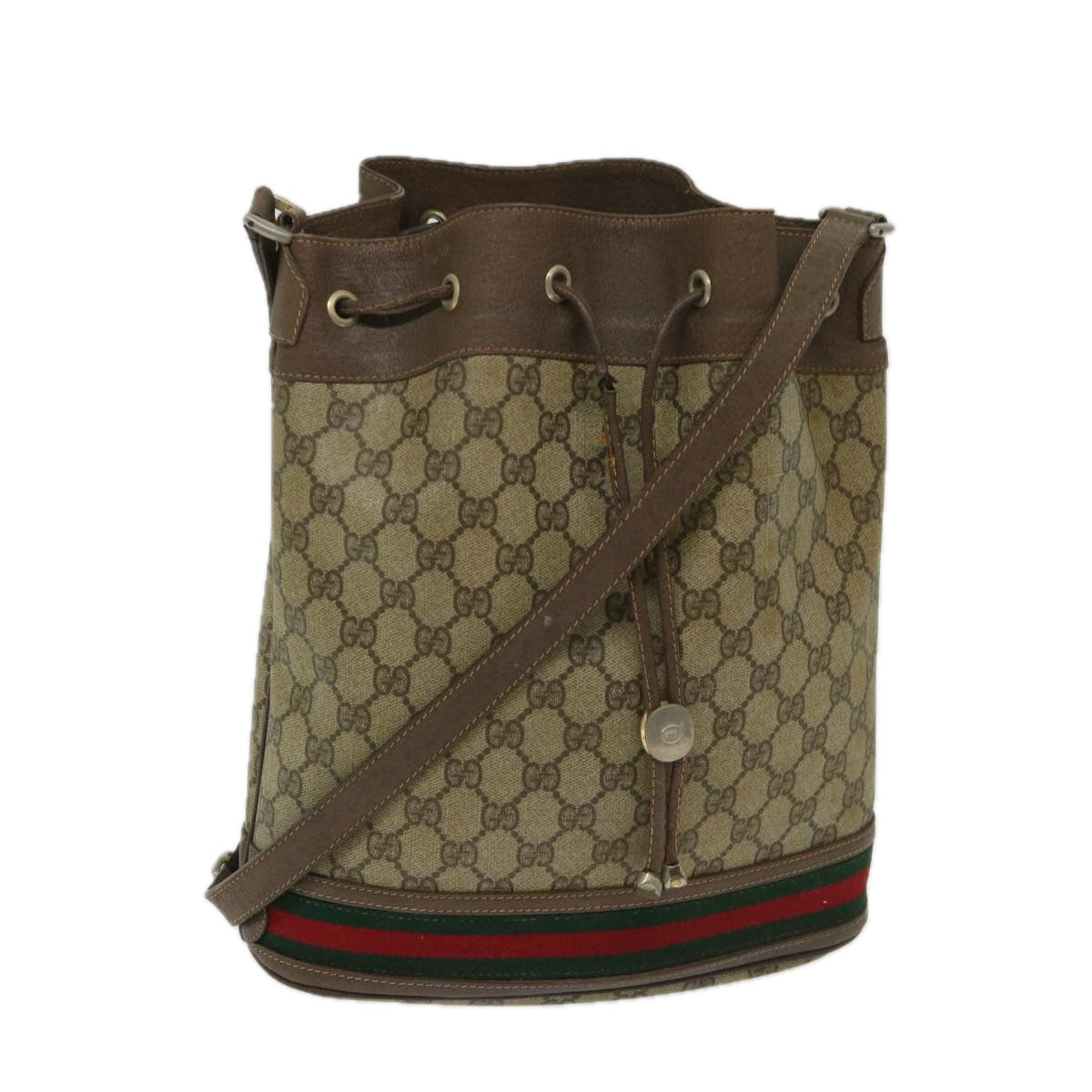 GUCCI GG Supreme Web Sherry Line Shoulder Bag PVC Beige Red Green Auth ar11510