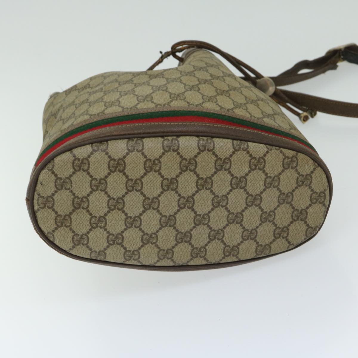 GUCCI GG Supreme Web Sherry Line Shoulder Bag PVC Beige Red Green Auth ar11510