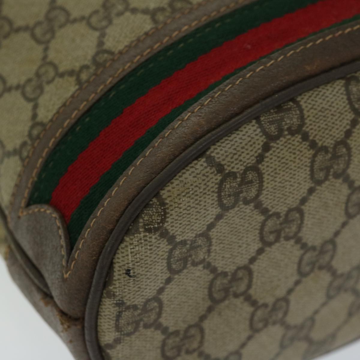 GUCCI GG Supreme Web Sherry Line Shoulder Bag PVC Beige Red Green Auth ar11510