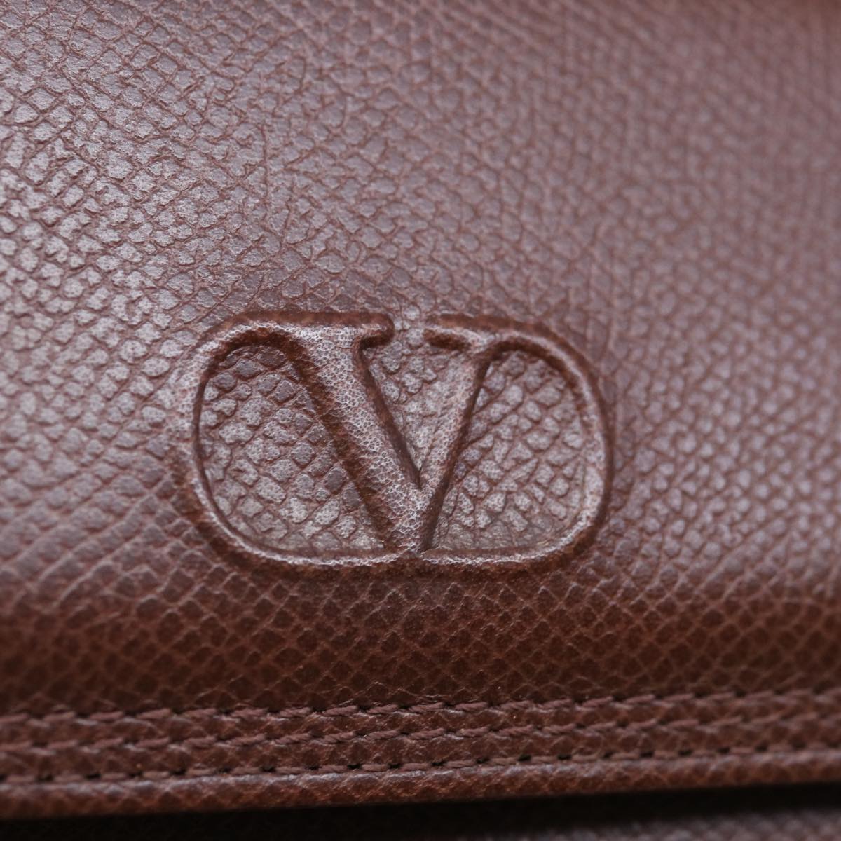 VALENTINO Clutch Bag Leather Brown Auth ar11516