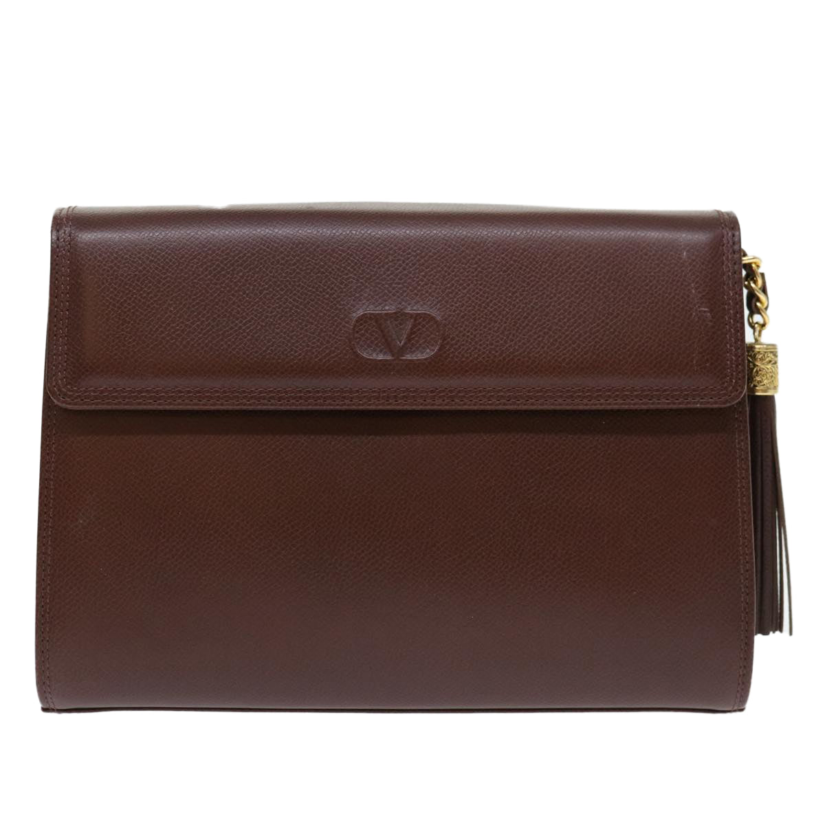 VALENTINO Clutch Bag Leather Brown Auth ar11516