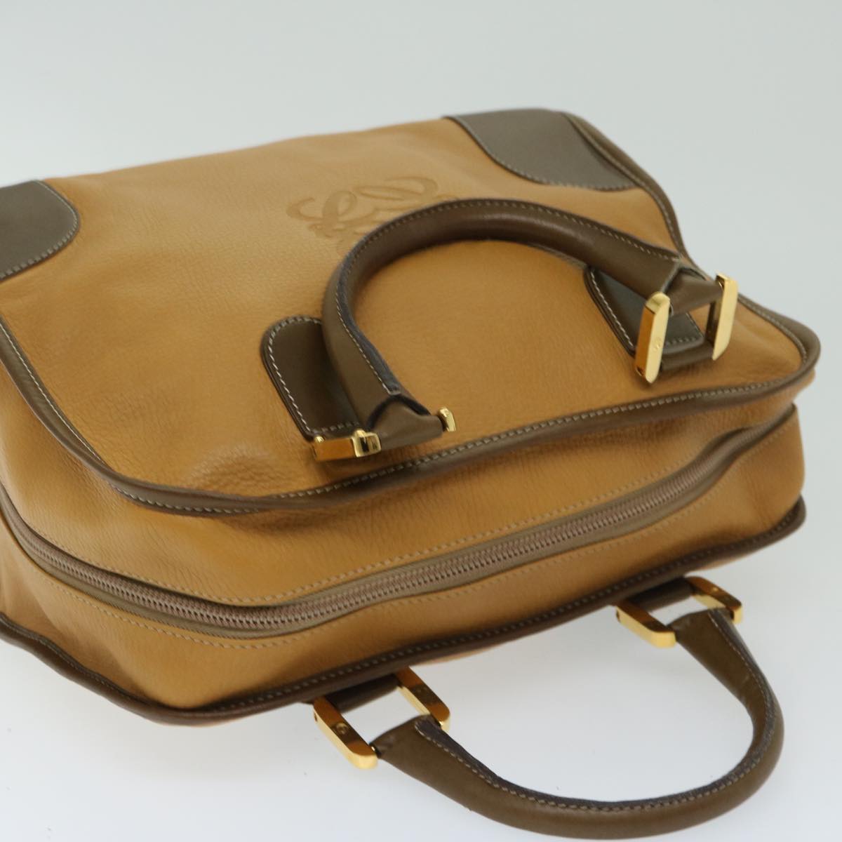 LOEWE Anagram Hand Bag Leather Brown Auth ar11536