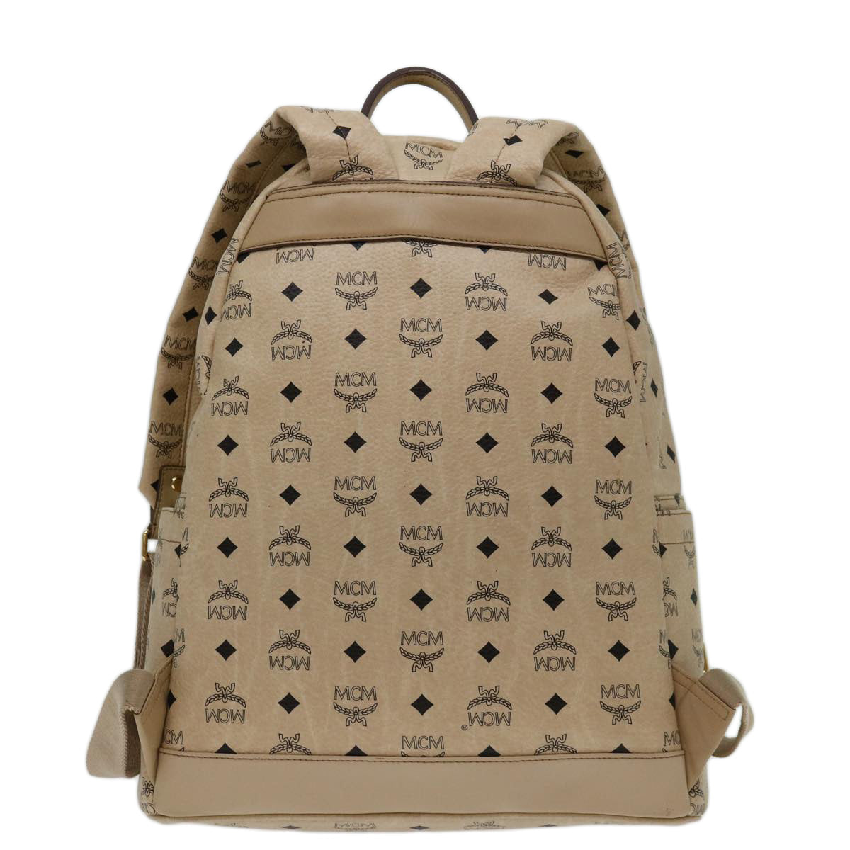 MCM Vicetos Logogram Backpack PVC Leather Beige Auth ar11539