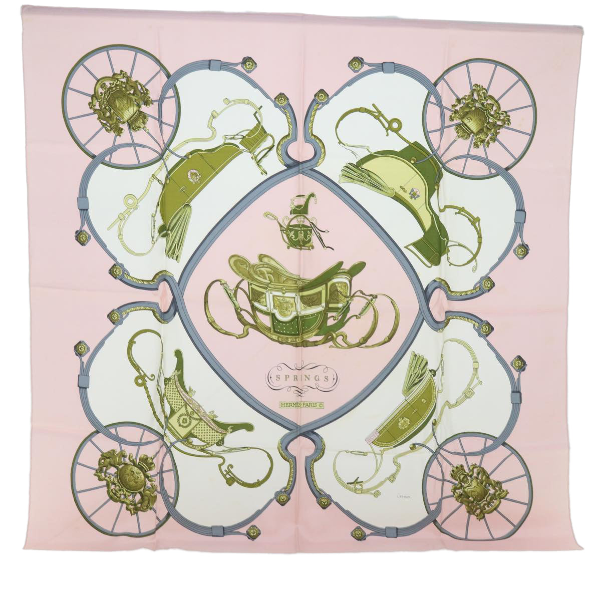 HERMES Carre 90 SPRINGS Scarf Silk Pink Auth ar11545