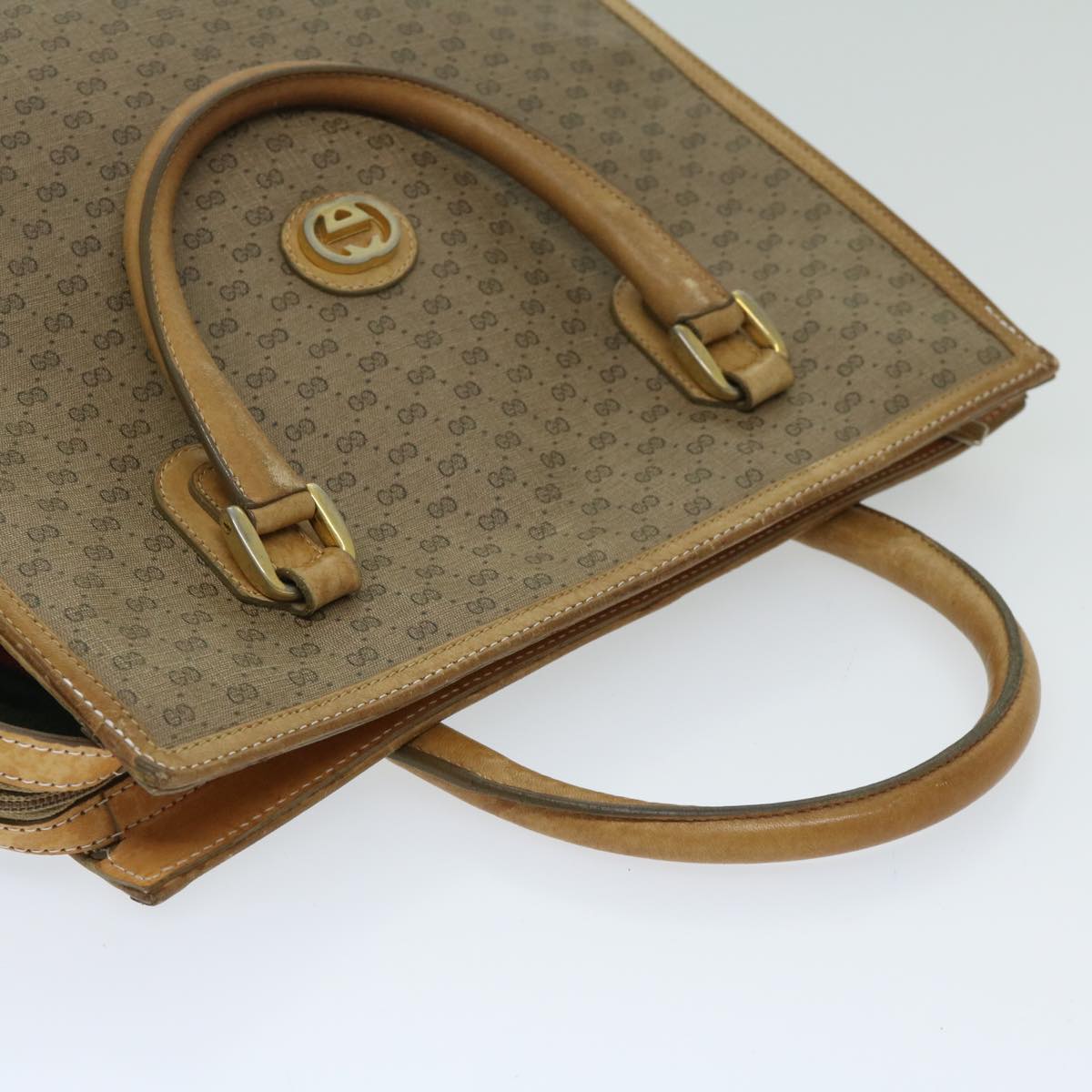 GUCCI Micro GG Supreme Web Sherry Line Hand Bag PVC Leather Beige Auth ar11547