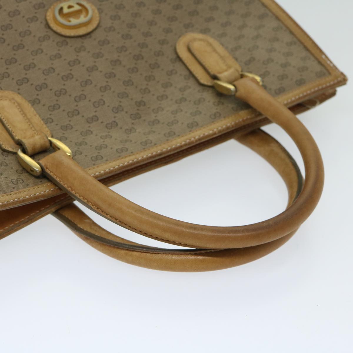 GUCCI Micro GG Supreme Web Sherry Line Hand Bag PVC Leather Beige Auth ar11547