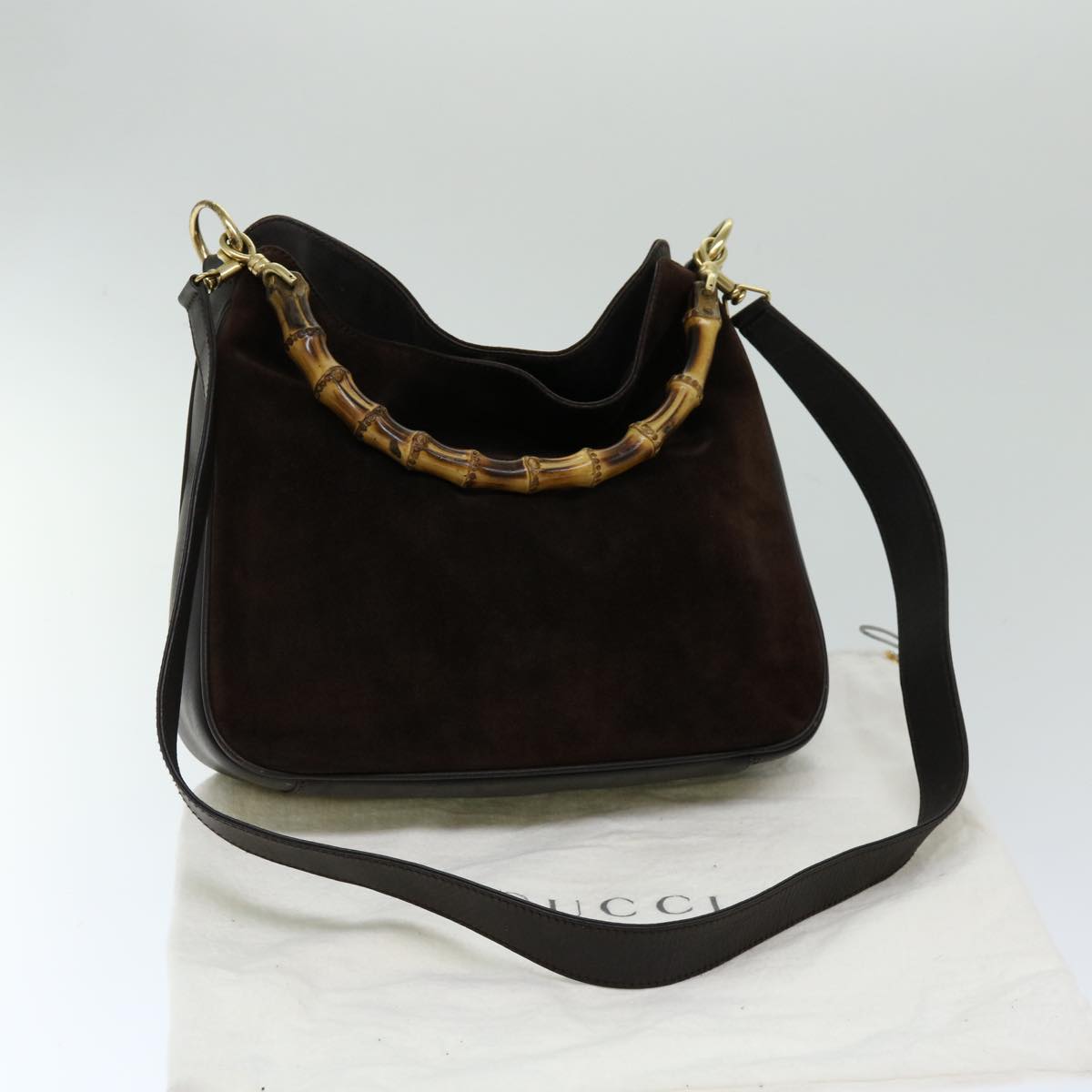 GUCCI Bamboo Hand Bag Suede 2way Brown 001 1705 1638 Auth ar11553