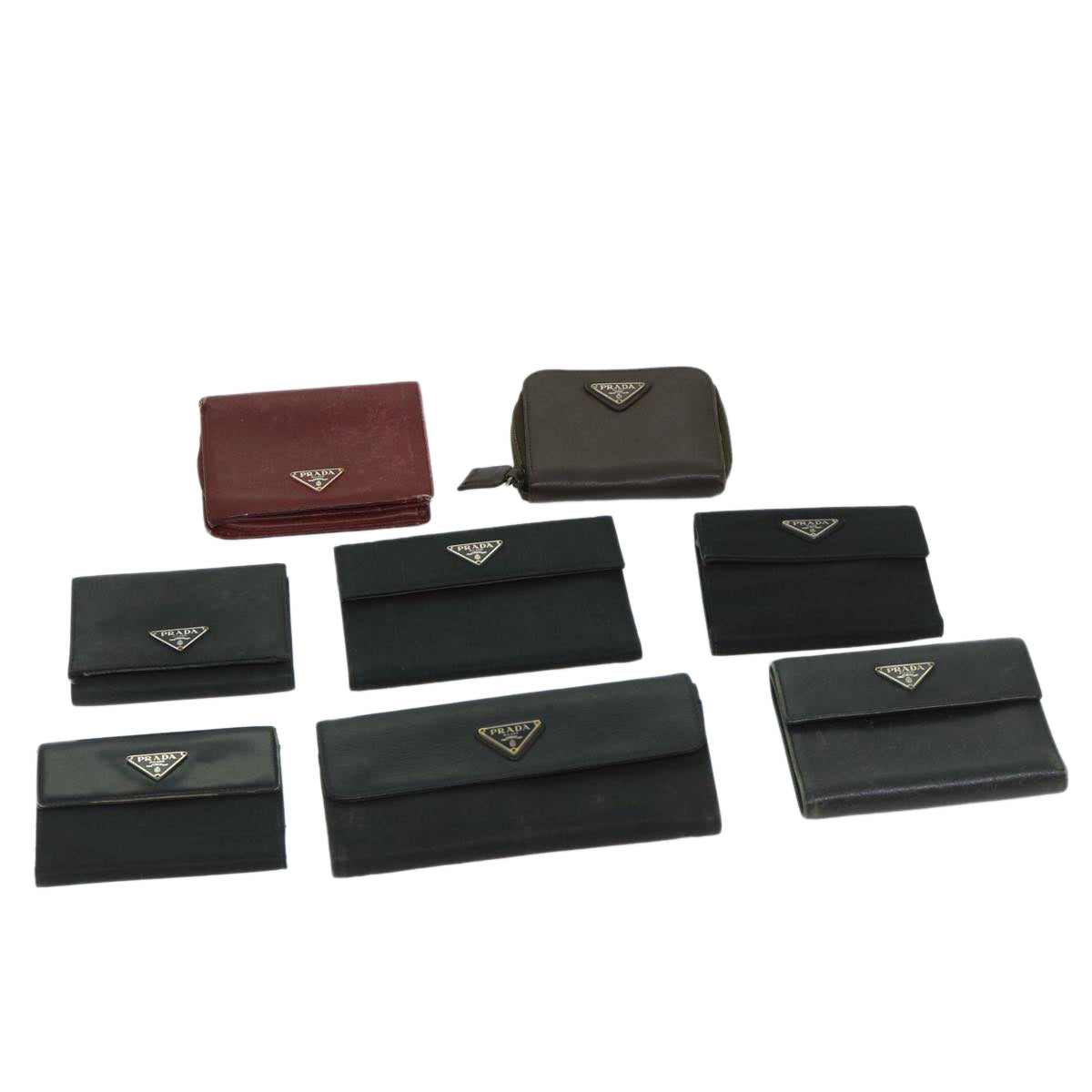 PRADA Wallet Leather nylon 8Set Black Red Brown Auth ar11556