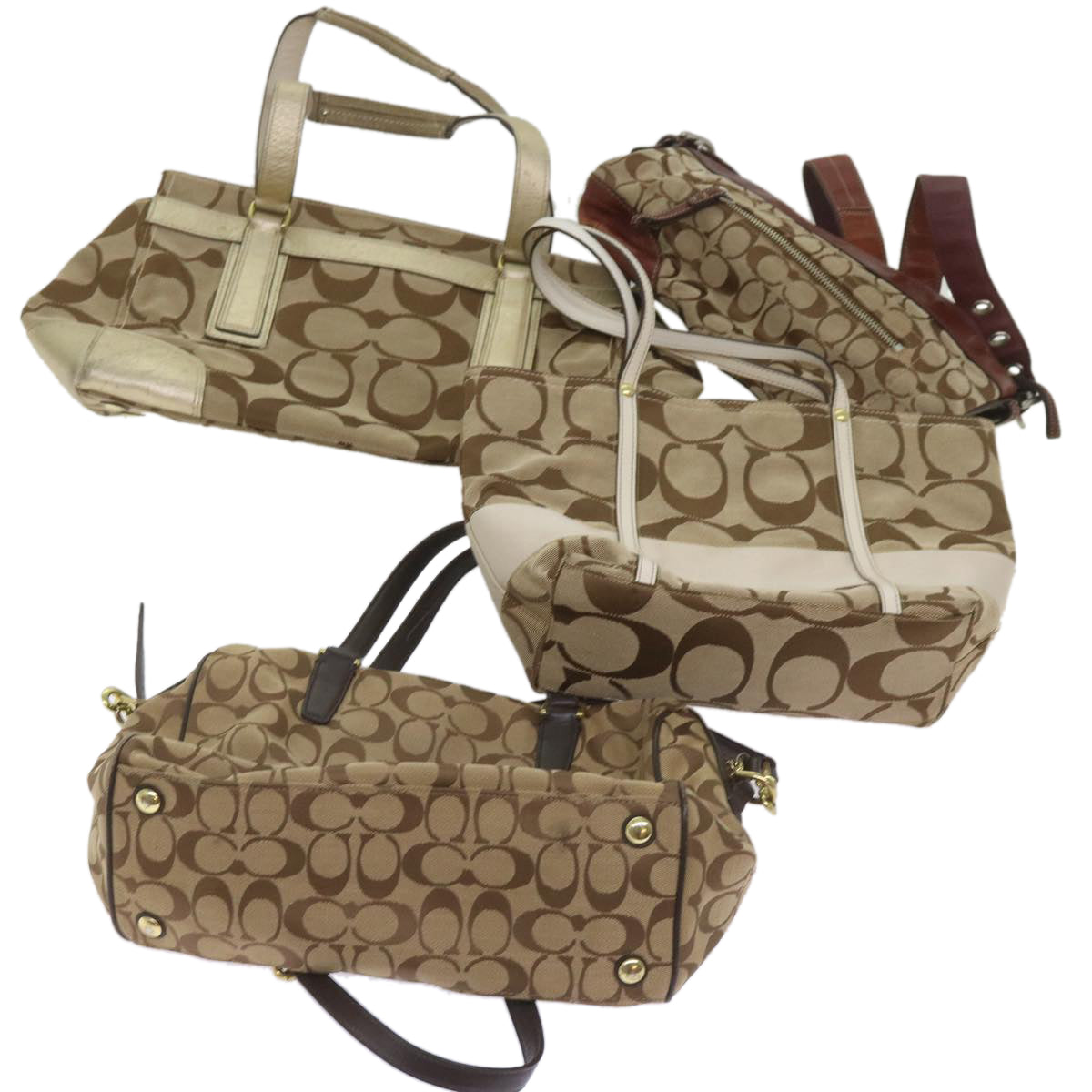 Coach Signature Shoulder Bag Canvas 4Set Beige Brown Auth ar11569