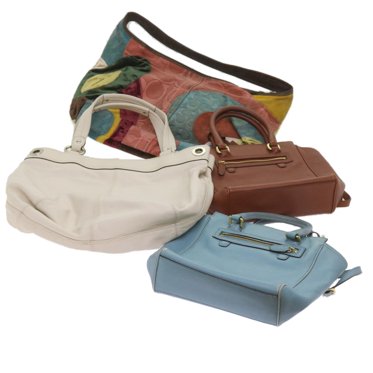 Coach Shoulder Bag Leather 4Set Blue Brown White Multicolor Auth ar11570