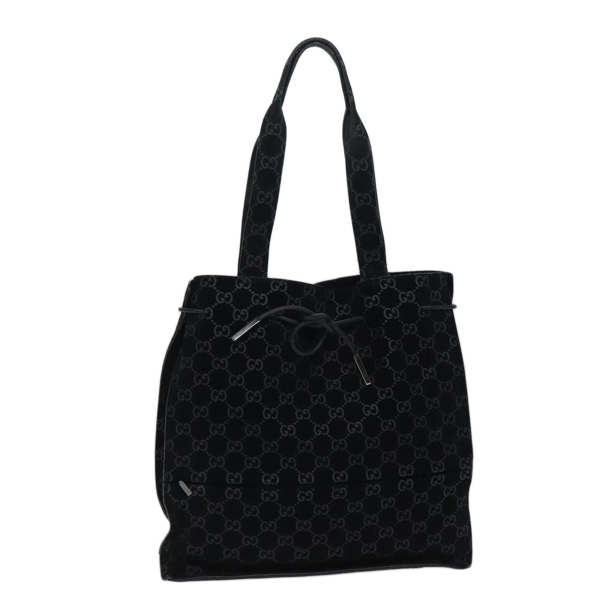 GUCCI GG Canvas Tote Bag Suede Black Auth ar11680