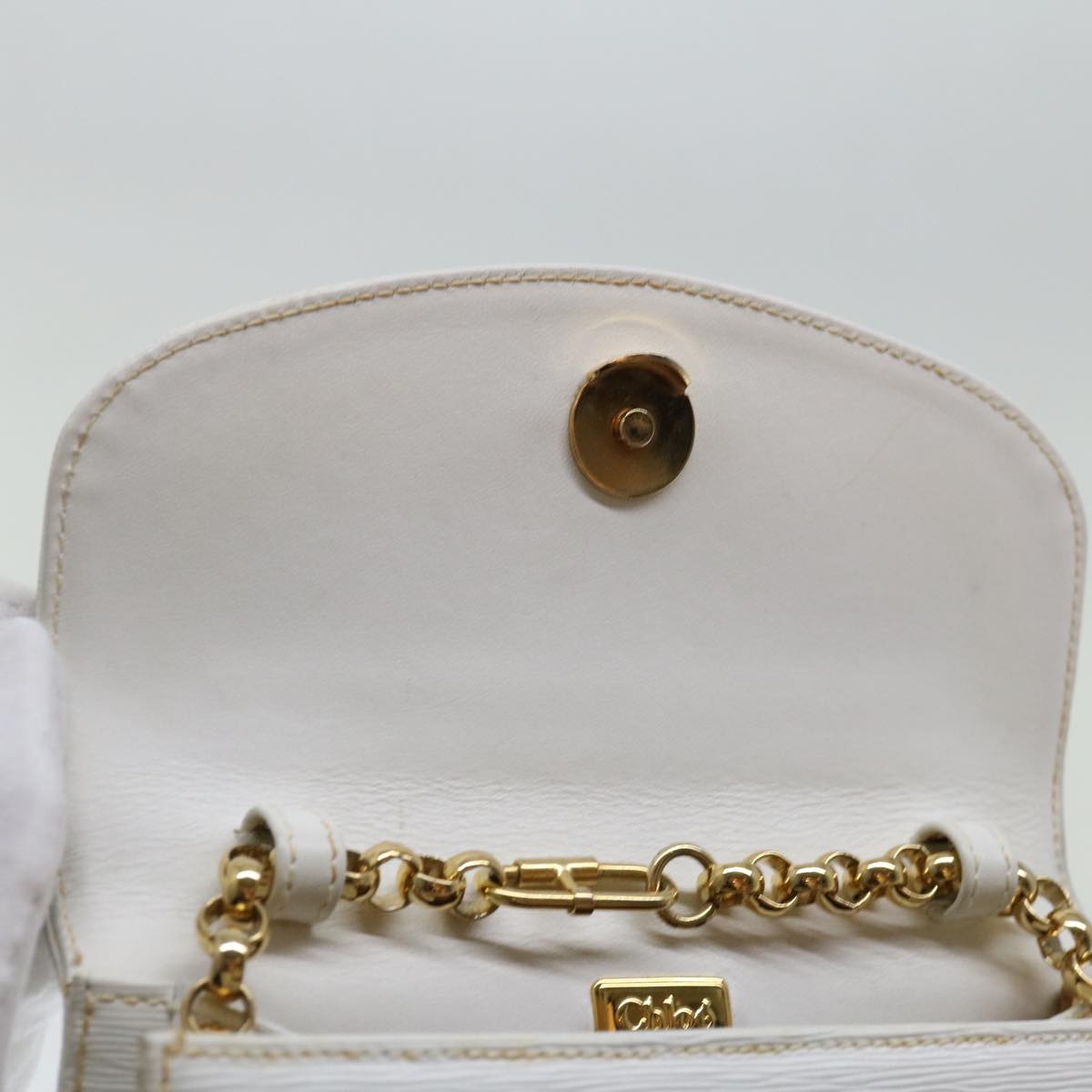 Chloe Chain Shoulder Bag Leather Vintage White Auth ar11719