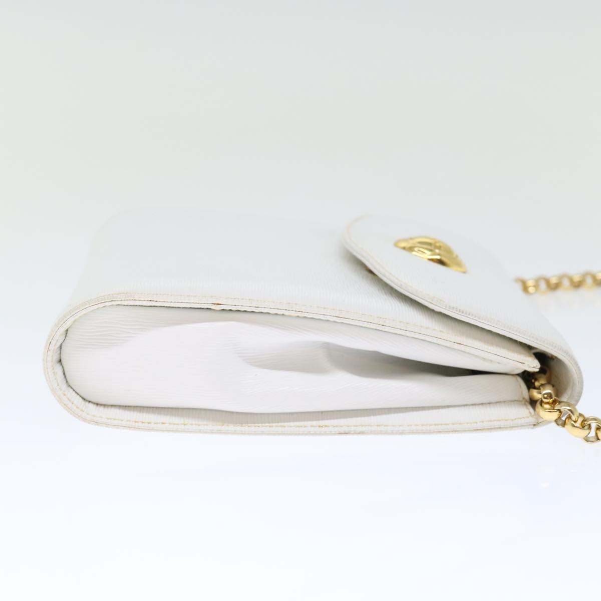 Chloe Chain Shoulder Bag Leather Vintage White Auth ar11719