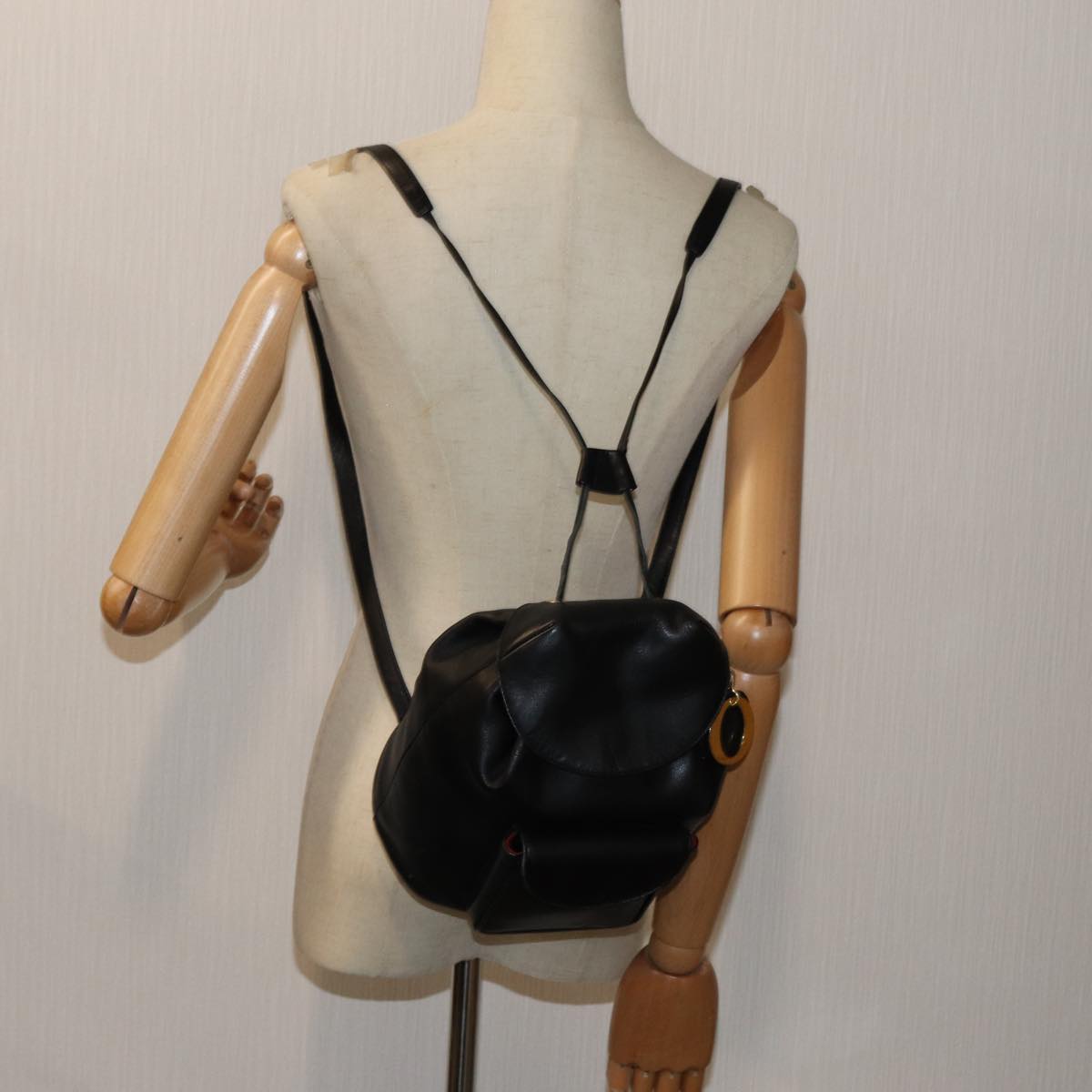 Christian Dior Canage Lady Dior Backpack Leather Black Auth ar11749