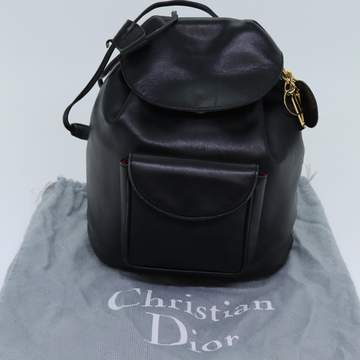 Christian Dior Canage Lady Dior Backpack Leather Black Auth ar11749