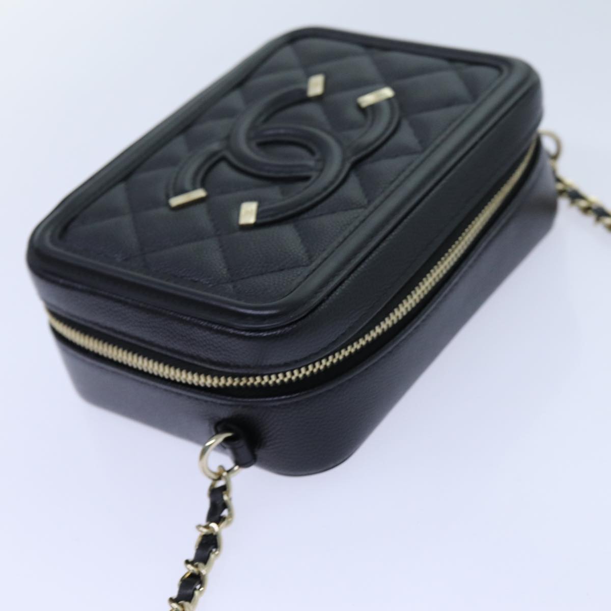 CHANEL Chain CC Figly Mini Shoulder Bag Calf Skin Black A84452 CC Auth ar11762SAV