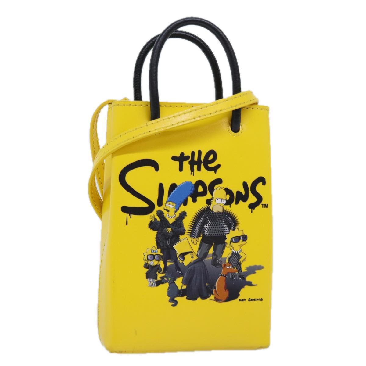 BALENCIAGA Phone Folder The Simpsons Bag Leather 2way Yellow 593826 Auth ar11851