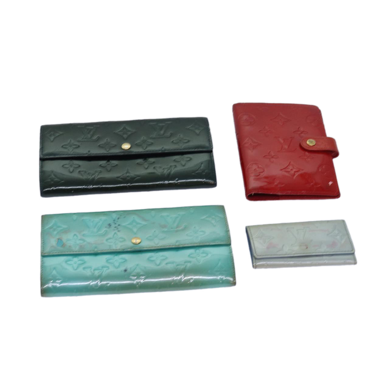 LOUIS VUITTON Vernis Wallet 4Set Gris Art Deco Baby Blue Red LV Auth ar11890