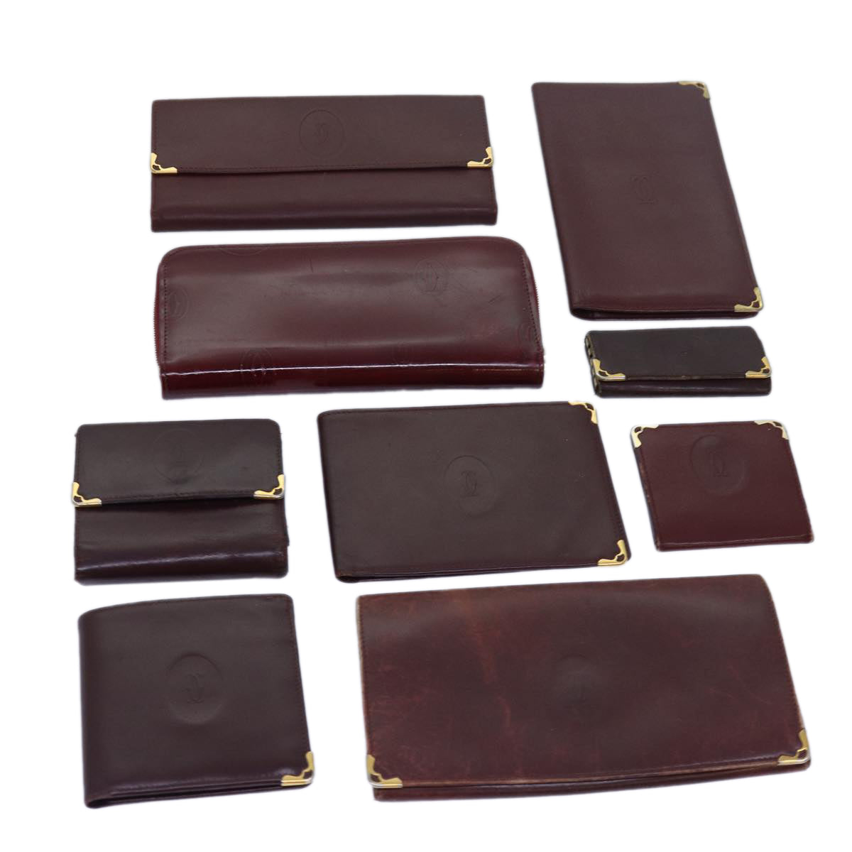 CARTIER Key Case Coin Purse Wallet Leather 9Set Red Auth ar11898