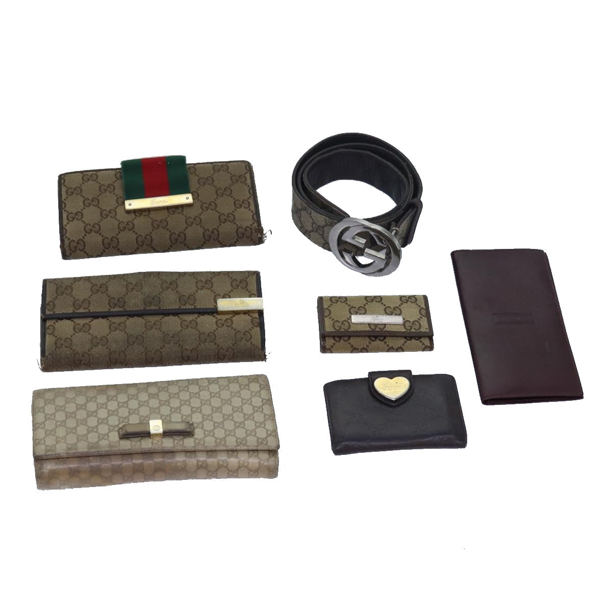 Christian Dior Gucci GG Canvas Belt Wallet 7Set Beige Black Auth ar11909