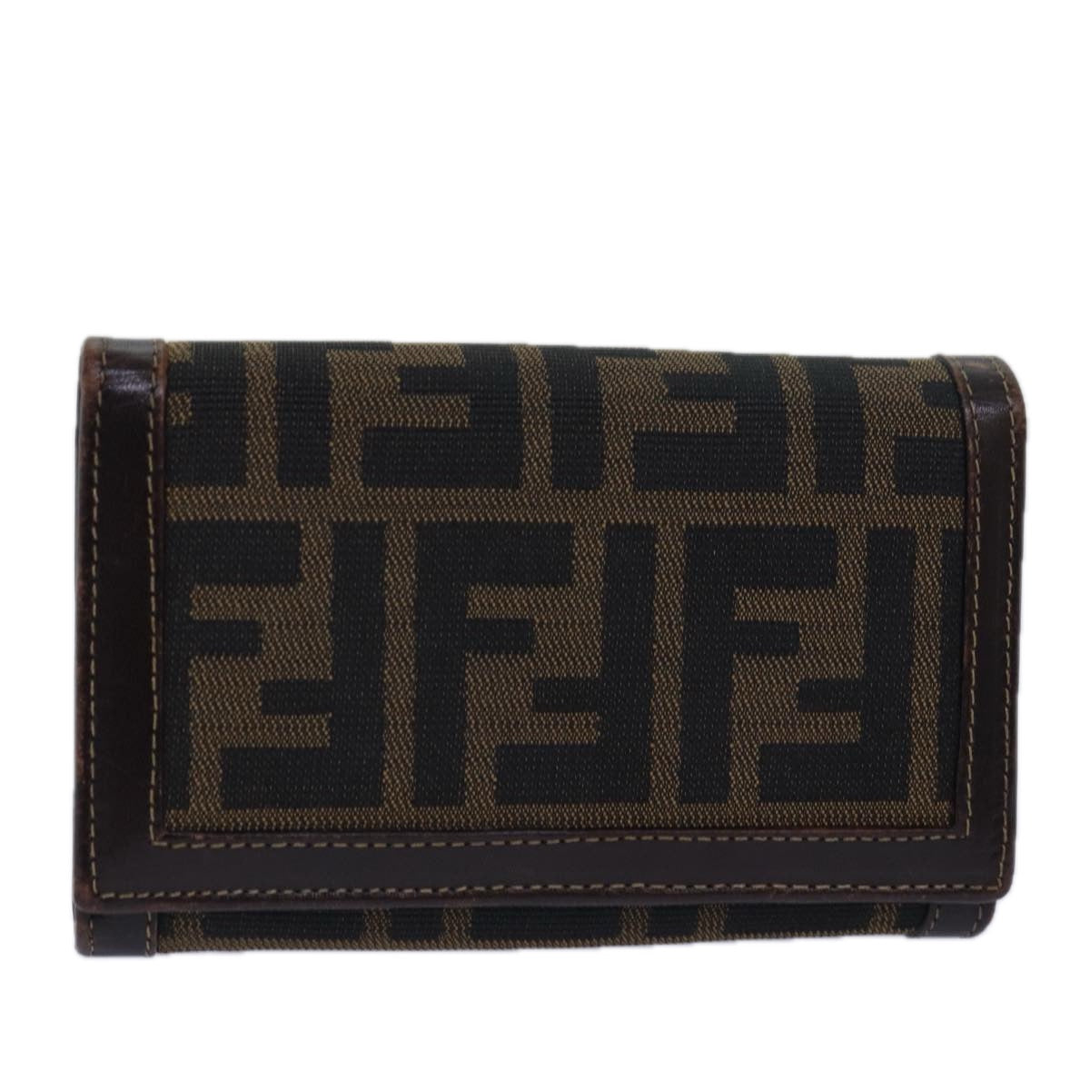 FENDI Zucca Canvas Wallet Black Brown Auth ar11965