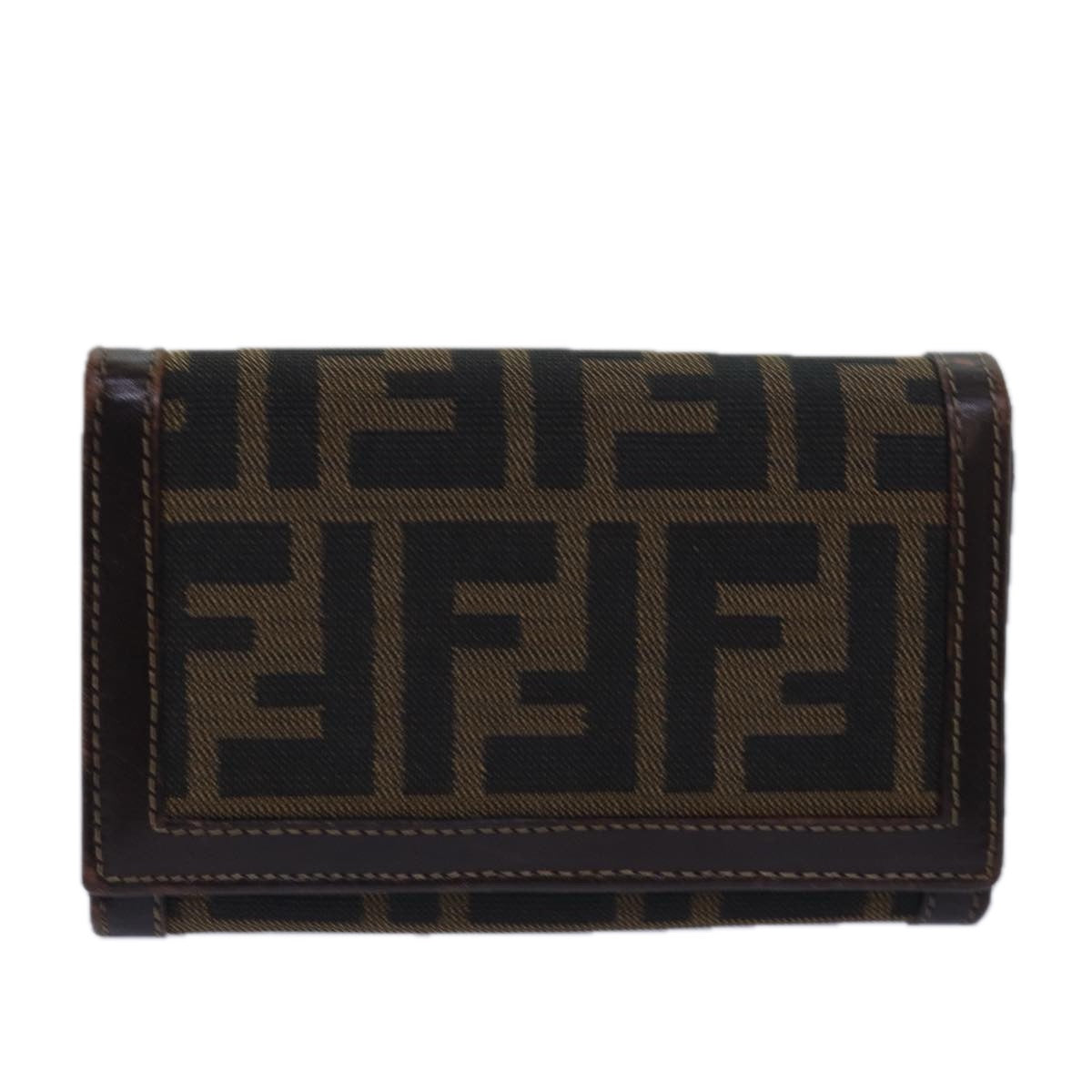 FENDI Zucca Canvas Wallet Black Brown Auth ar11965