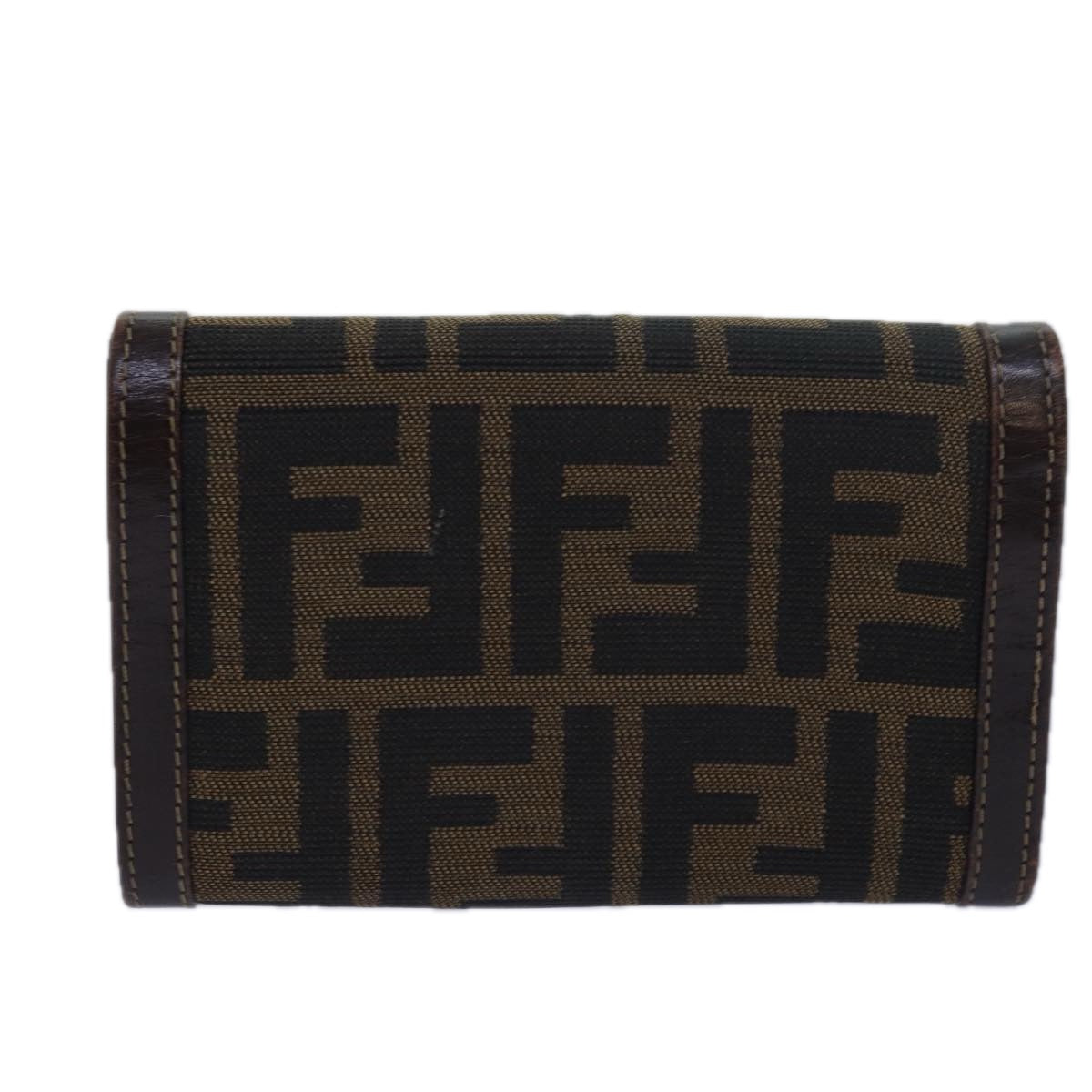 FENDI Zucca Canvas Wallet Black Brown Auth ar11965