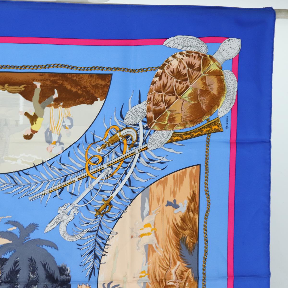 HERMES Carre 90 Scarf CHASSES EXOTIQUES Silk Blue Auth ar11972