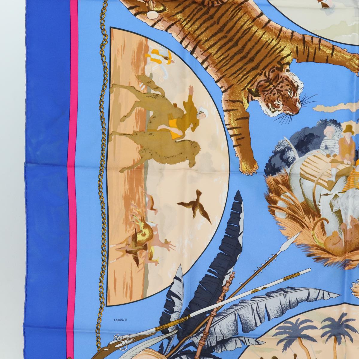 HERMES Carre 90 Scarf CHASSES EXOTIQUES Silk Blue Auth ar11972