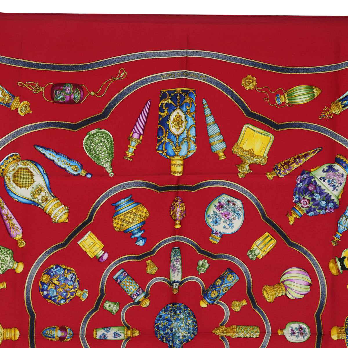 HERMES Carre 90 Scarf qu importe le flacon perfume bottle Silk Red Auth ar11973