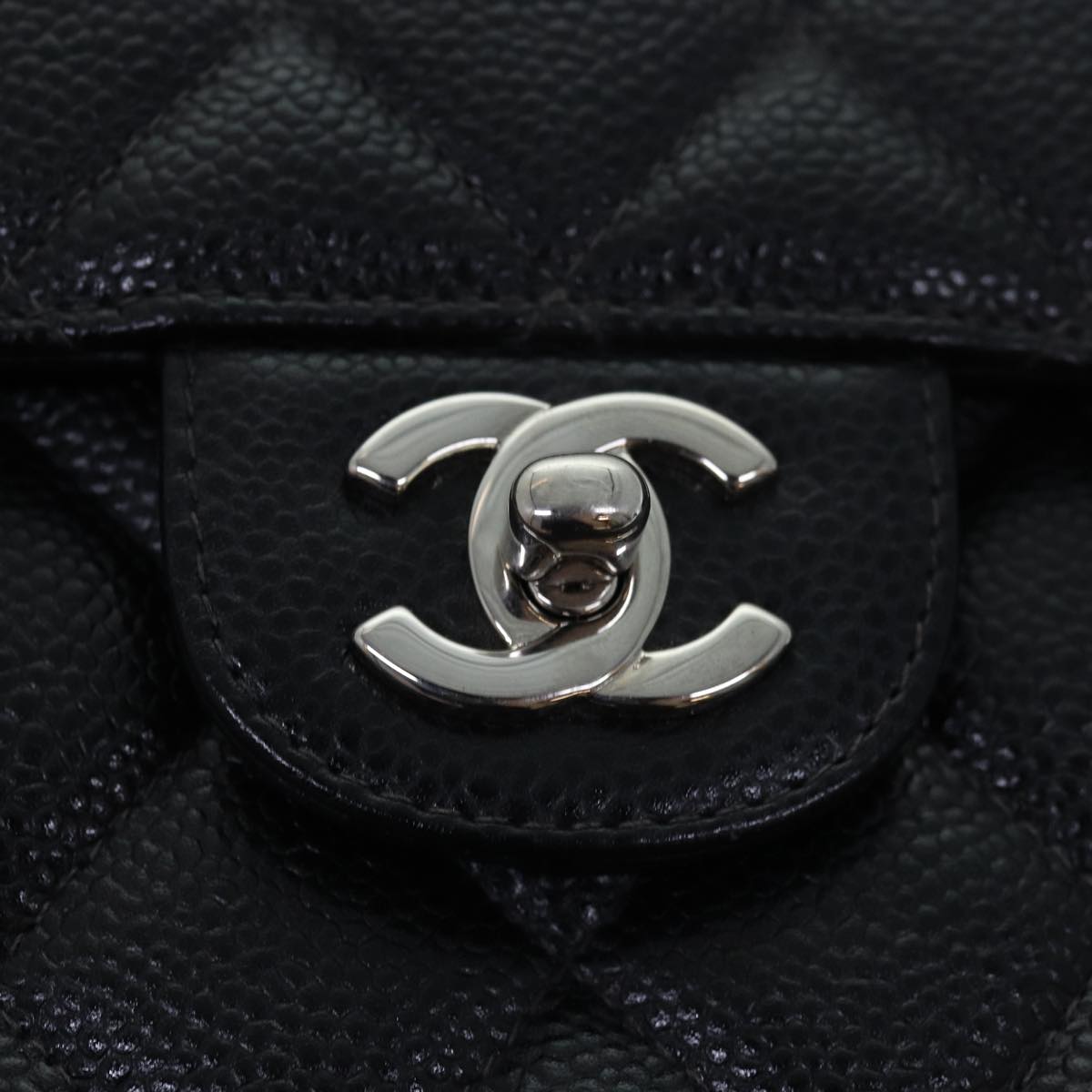 CHANEL Matelasse30 Turn Lock Chain Shoulder Bag Calf Skin Black CC Auth ar11992AV
