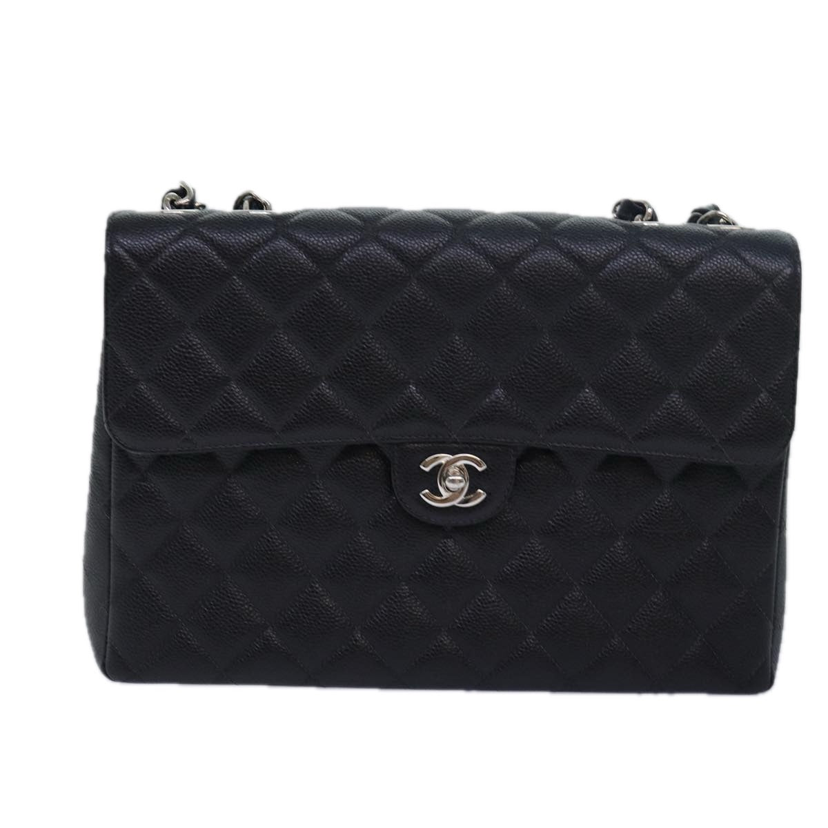 CHANEL Matelasse30 Turn Lock Chain Shoulder Bag Calf Skin Black CC Auth ar11992AV