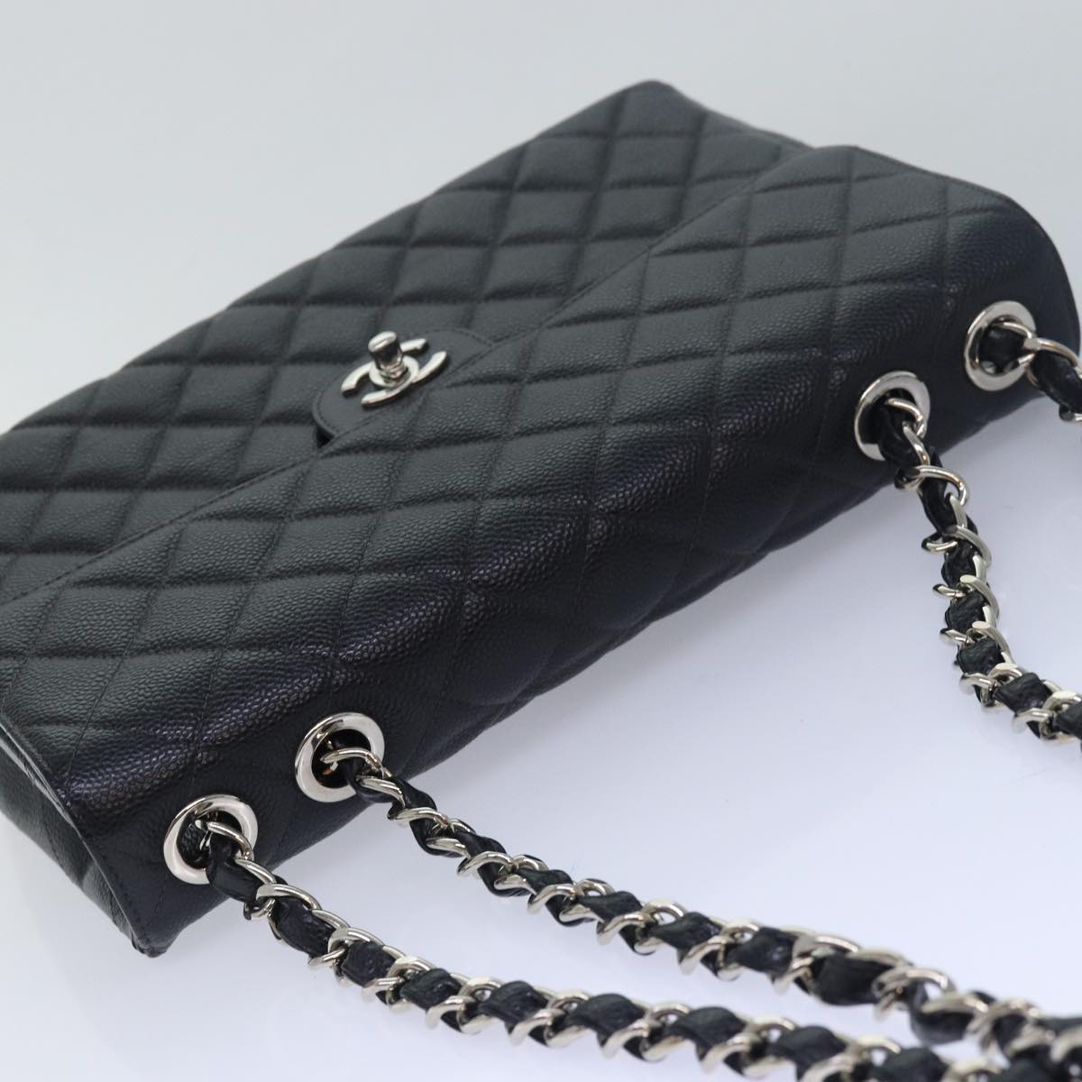 CHANEL Matelasse30 Turn Lock Chain Shoulder Bag Calf Skin Black CC Auth ar11992AV