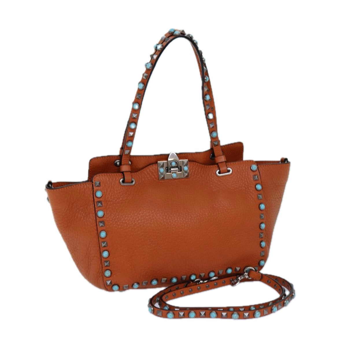 VALENTINO Shoulder Bag Leather 2way Orange Auth ar12037